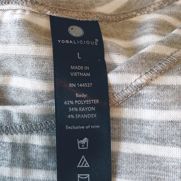 Yogalicious Slit Back Tank Top Gray White Stripe L - Picture 7 of 7